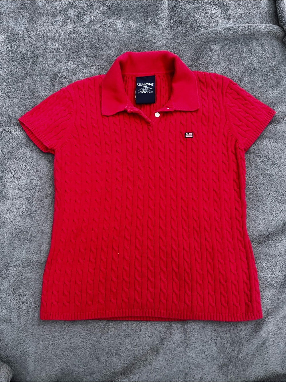Vintage Polo Jeans Co Ralph Lauren Cable Knit Cotton Polo - Red - Women’s Large